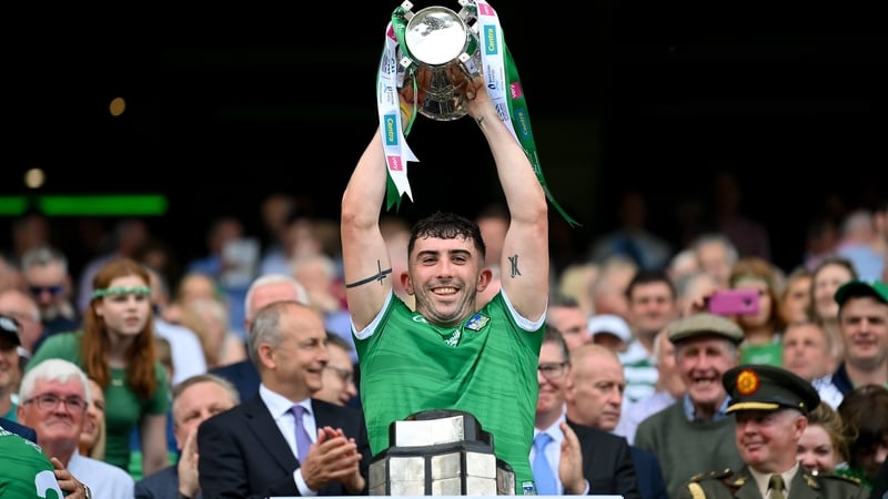 Aaron Gillane of Limerick lifts the Liam MacCarthy Cup after Limerick's All-Ireland final victory last month