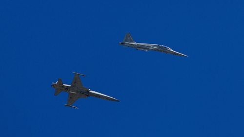 Taiwanese F-5 fighter jets are seen after taking off from Chihhang Air Base