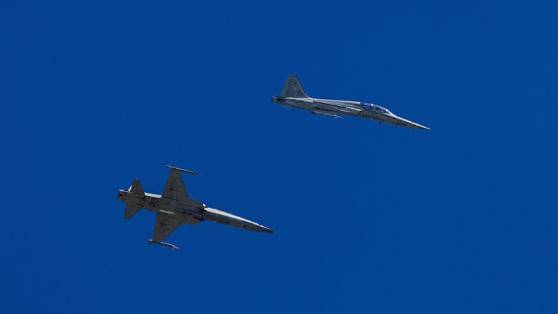 Taiwanese F-5 fighter jets are seen after taking off from Chihhang Air Base