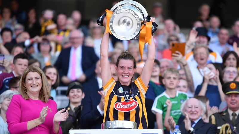 Kilkenny captain Aoife Prendergast hoists the O'Duffy Cup aloft