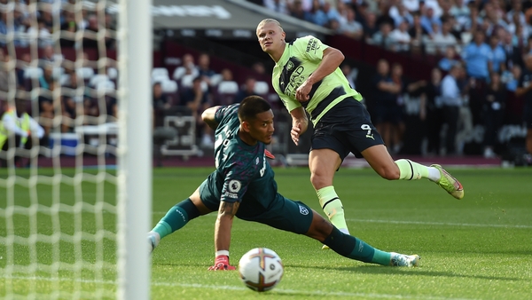 Erling Haaland of Manchester City scores his team's second goal