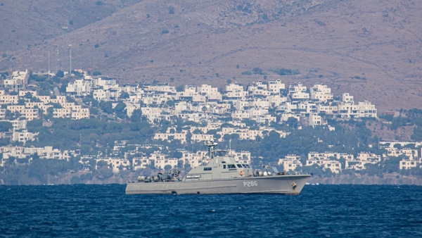 A Greek patrol ship patrolling the Aegean Sea water borders between Greece and Turkey (file image)