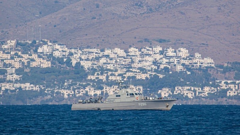 A Hellenic Navy ship patrols the Aegean Sea between Greece and Turkey (file image)