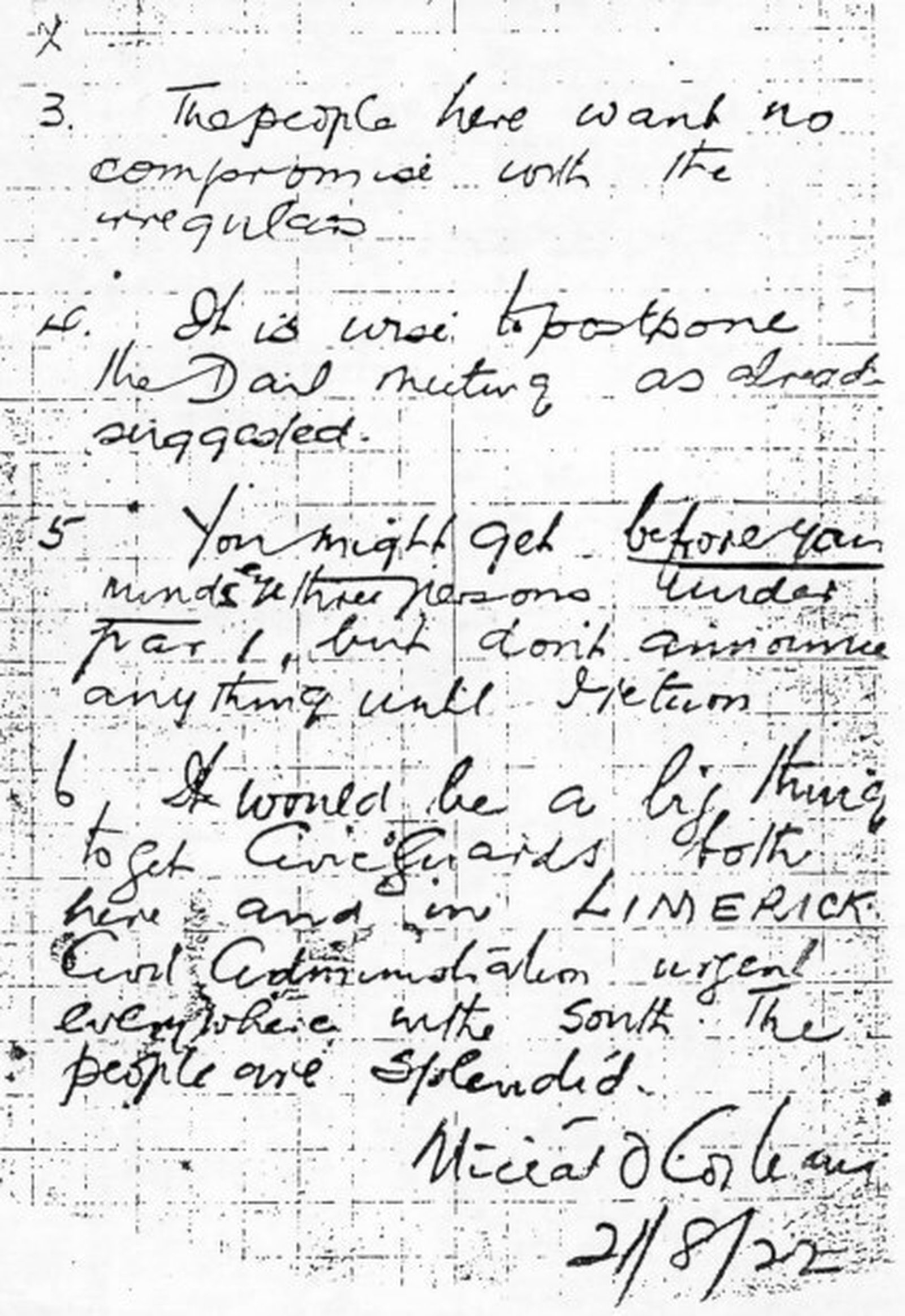 Michael Collins' last ever letter gave no hint of peace feelers (Pic: Royal Irish Academy)