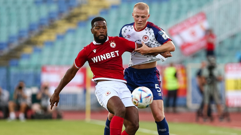 Tom Grivosti sticking tight to Duckens Nazon of CSKA Sofia in the first leg