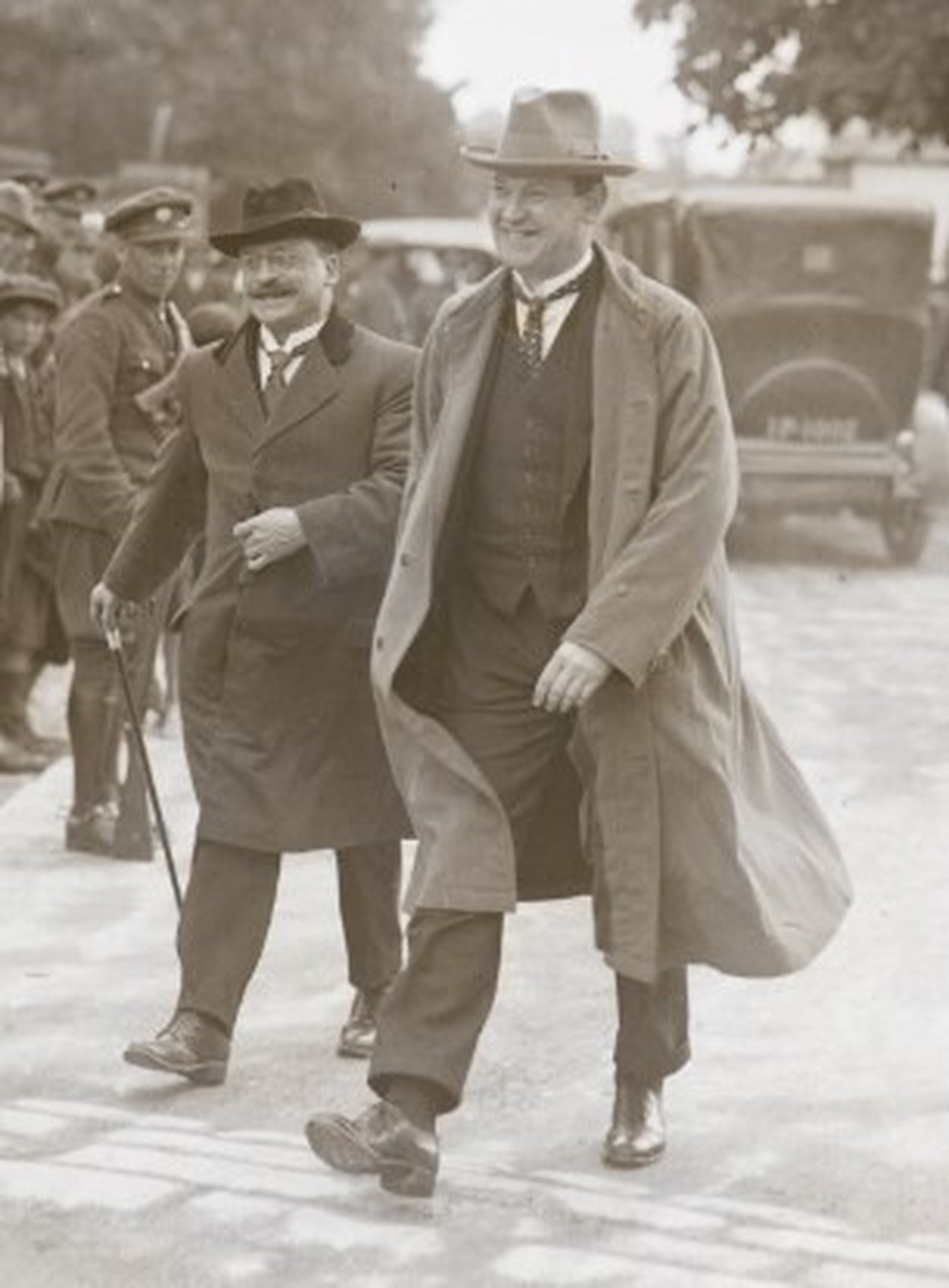 Rare smiles from the two men at General Seán Mac Eoin's wedding in June 1922 (Pic: National Library of Ireland)