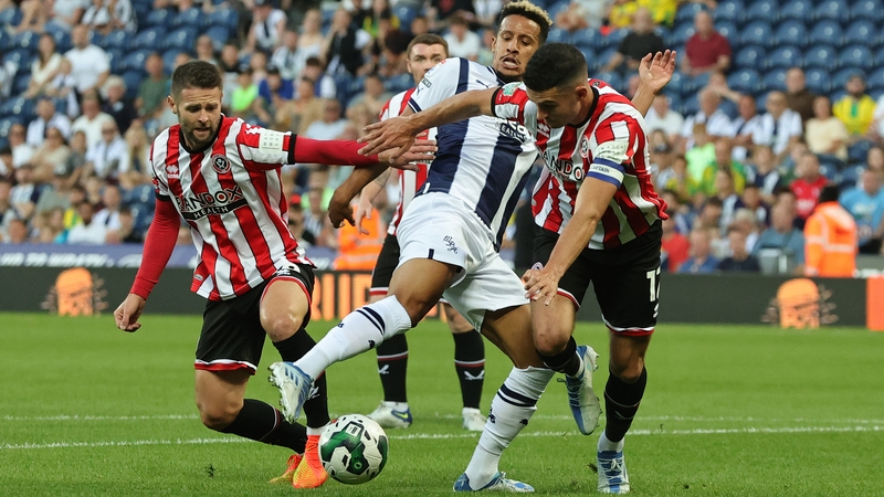 West Brom forward Callum Robinson battles with Ireland team-mate and Sheffield United defender John Egan at the Hawthorns