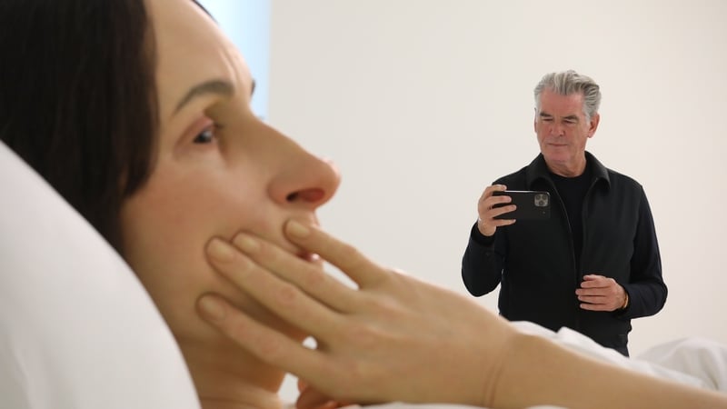 Pierce Brosnan visits the Ron Mueck exhibition at the MAC, Belfast