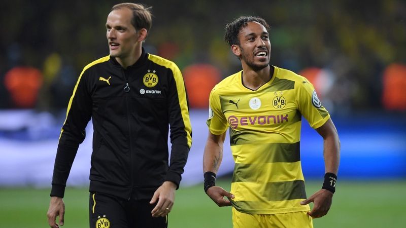 Thomas Tuchel (L) managed Pierre-Emerick Aubameyang from 2015-17 at Borussia Dortmund