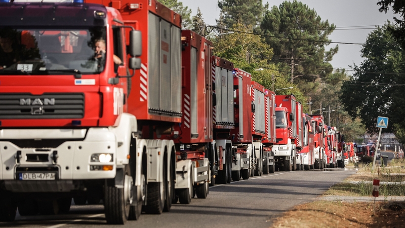 Polish firefighters arrive at Hostens to help battle wildfires in southwestern France