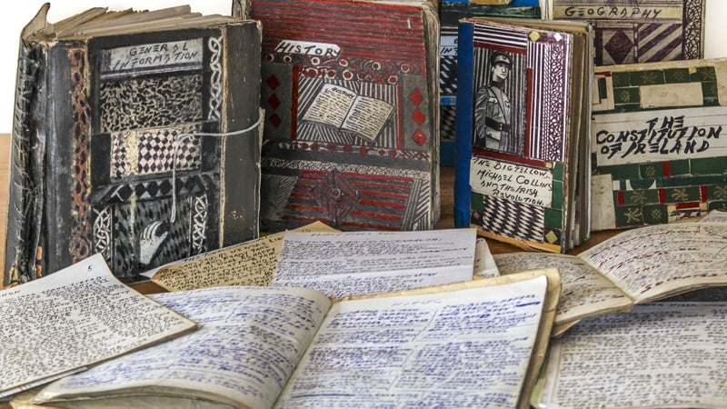 Artwork and manuscripts by Mickie Cavan are on display at an art centre in Ardfert Visitor Centre in Kerry