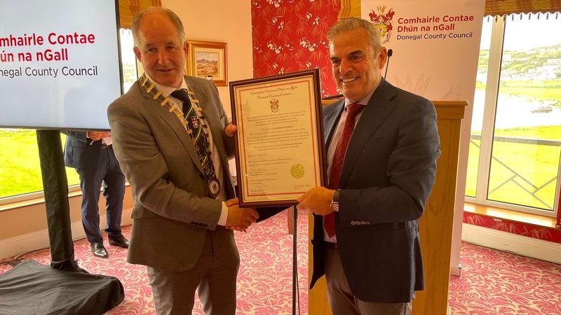 The award to Paul McGinley (right) was made at a special function at the Rosapenna Hotel in Downings