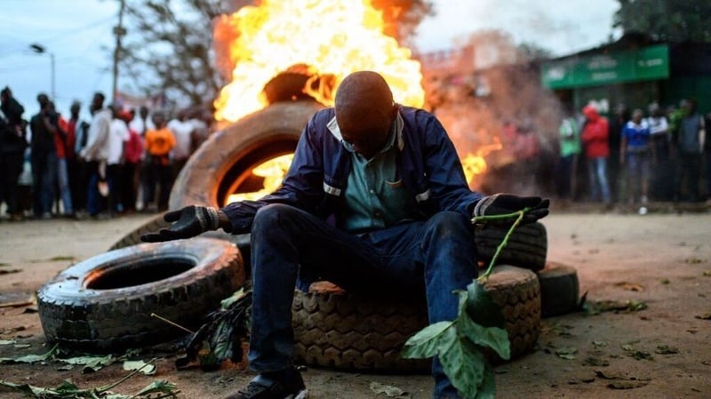 A supporter of presidential candidate Raila Odinga during a protest against the results of Kenya's general election