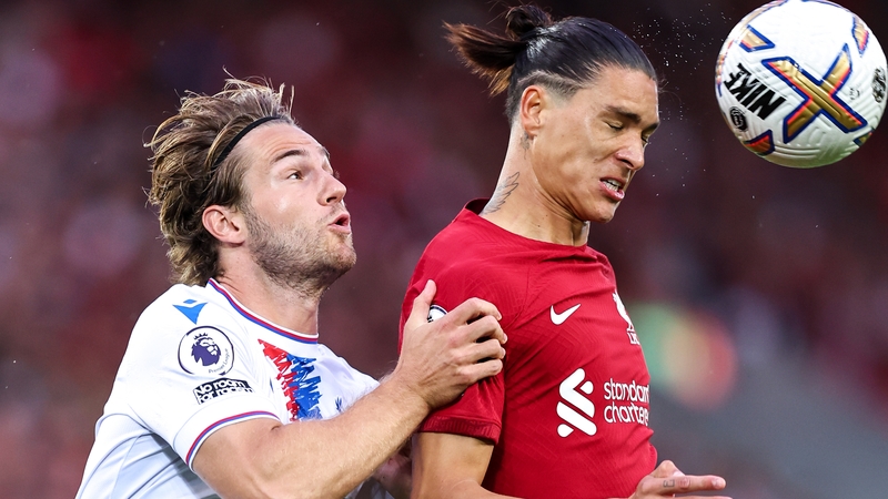 Darwin Nunez (R) was sent off in the second half for a headbutt on Andersen