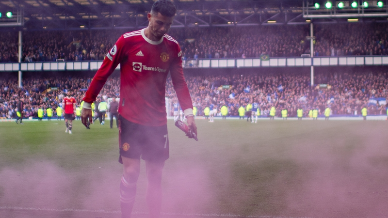 Cristiano Ronaldo leaving the pitch at Goodison Park following the game in April