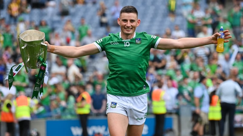Gearóid Hegarty celebrates with the Liam MacCarthy Cup after Limerick's win over Kilkenny