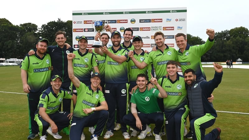 Ireland captain Andrew Balbirnie lifts the trophy