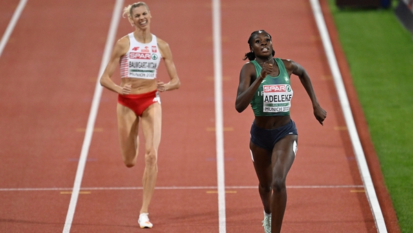 Rhasidat Adeleke on her way to a fifth-place finish and a new national record in the women's 400m at the European Championships in Munich