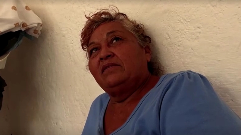 Cecilia Cruz, aunt of trapped miner Sergio Gabriel Cruz, speaking to journalists today