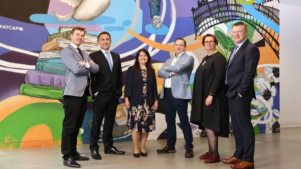 ISE Course Co-Director, Professor Stephen Kinsella, UL, Harvey Duthie, UL Foundation CEO, ISE Course Co-Director, Professor Tiziana Margaria, UL, Brian Dennehy, General Manager, AWS Observability, UL President Professor Kerstin Mey and Mike Beary, Country