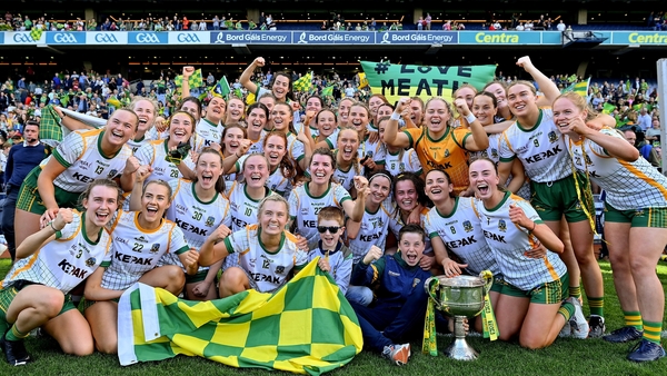 Meath celebrate with the Brendan Martin Cup after beating Kerry at Croke Park