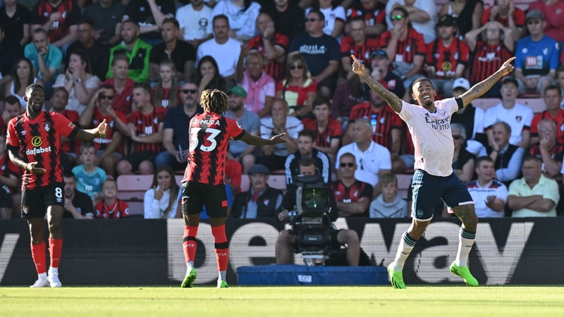 Jesus celebrates Martin Odegaard's second goal against Bournemouth
