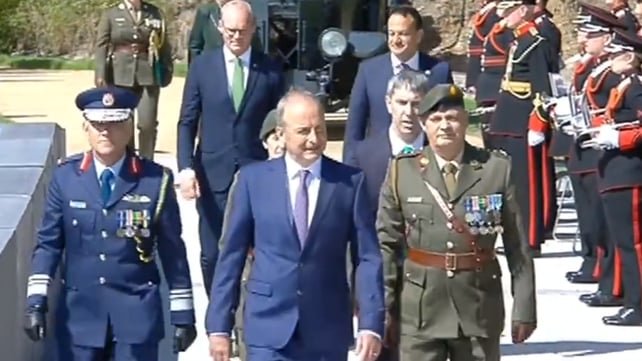 Taoiseach Micheál Martin arrives at the Michael Collins monument at Béal na Bláth