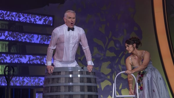 Ice, ice, baby! Kildare Rose Ashleigh Byrne pictured onstage at the Kerry Sports Academy, MTU with Dáithí Ó Sé during the Rose of Tralee on Monday night / Image: Domnick Walsh Photography