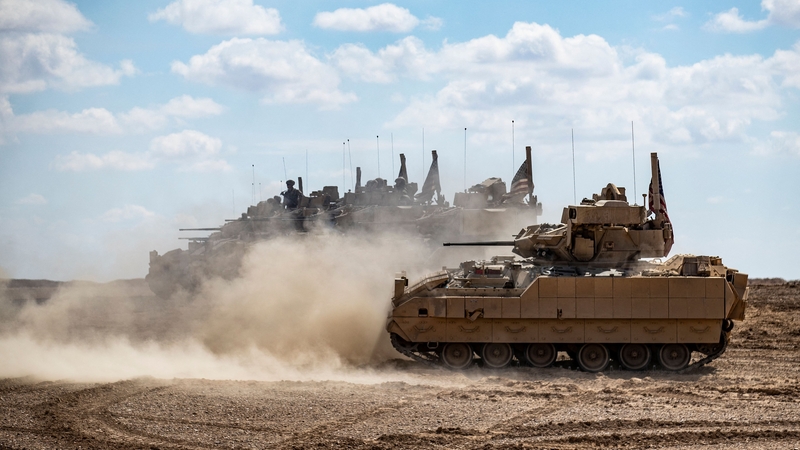 Troops from the Syrian Democratic Forces Special Operations and the US-led anti-jihadist coalition taking part in heavy-weaponry military exercises (file pic)