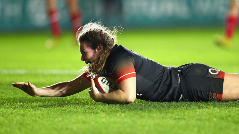 Jo Brown scoring for England against Canada in 2017