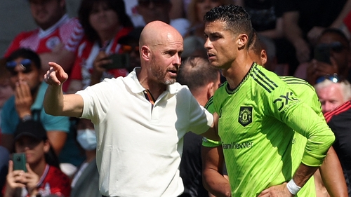 Erik ten Hag (L) and Cristiano Ronaldo