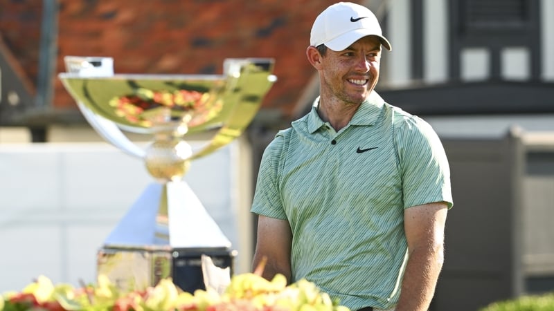 Rory McIlroy celebrates with the FedEx Cup trophy