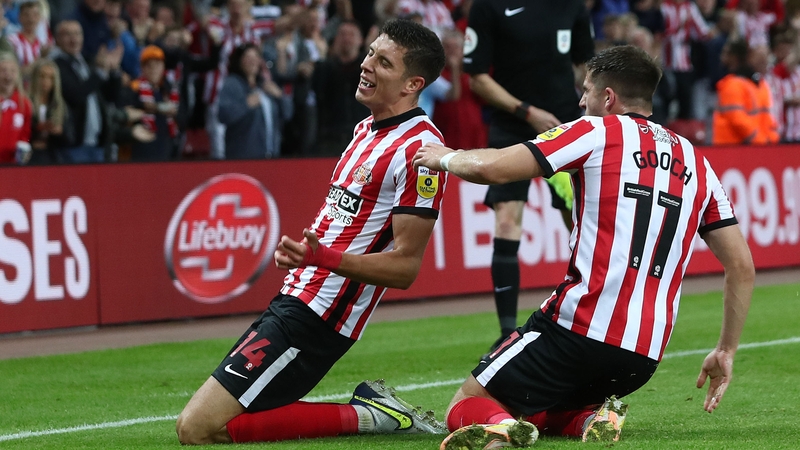 Ross Stewart celebrates scoring the first of his two goals in Sunderland's win