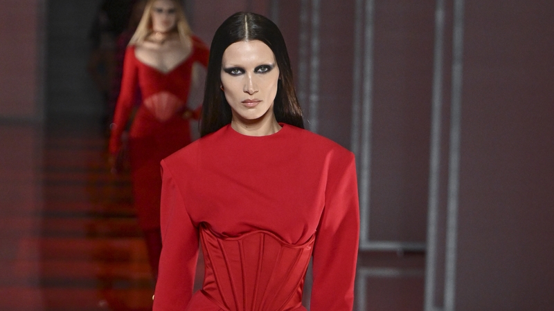 Bella Hadid during the Versace Ready to Wear Fall/Winter 2022-2023 fashion show. Getty.