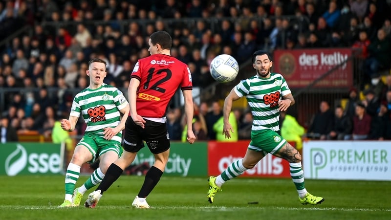 Andy Lyons, bound for Blackpool, scoring against Bohs in April's encounter