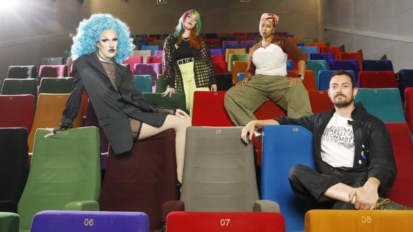 (L-R) Drag artist Coco Ri, visual artist Tara Carroll, founder of Origins Eile Renn Miano, and Greg Thorpe, GAZE festival director, at the launch of the festival in the Light House Cinema in Dublin