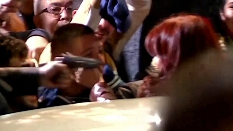 Footage showed the gun being pointed at Cristina Fernandez de Kirchner (Pic: TV Publica Argentina via Reuters)