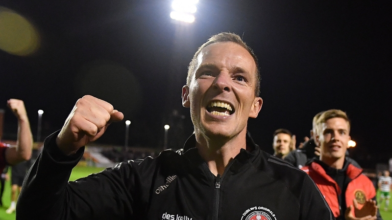 A jubilant Derek Pender celebrates at Dalymount Park