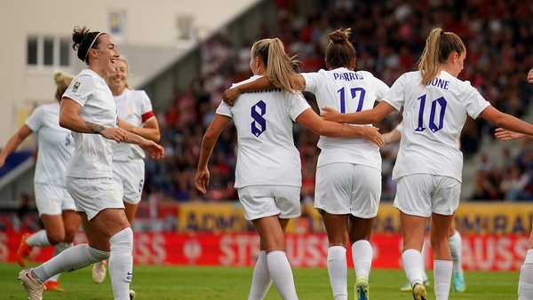 England players celebrate Nikita Parris's goal in Vienna