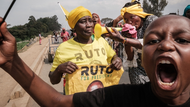 Supporters of Kenyan President elect William Ruto celebrating on a street in Nairobi today