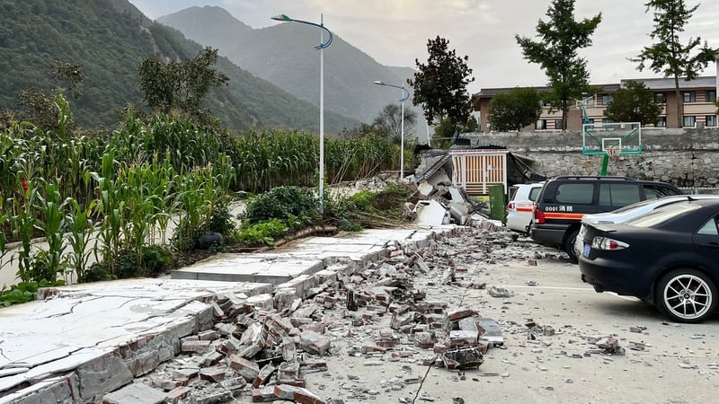 Damage is seen at a residential area in Hailuogou, Sichuan