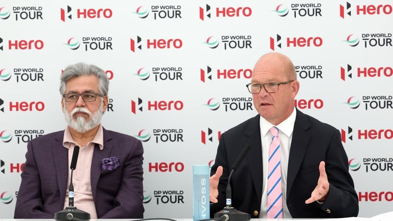 Dr Pawan Munjal (L), chairman and CEO of Hero MotoCorp and European Ryder Cup Director Guy Kinnings at the launch