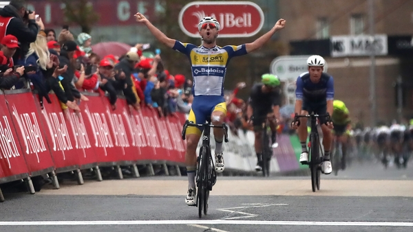 Kamiel Bonneu celebrates as he crosses the finishing line in Sunderland