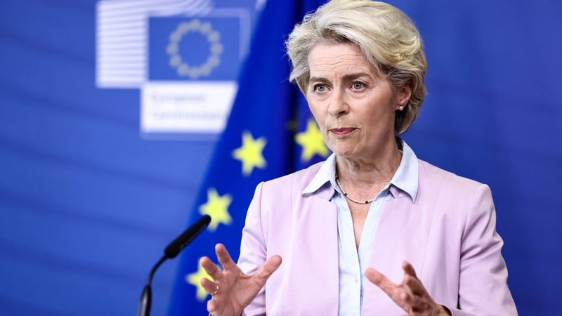 European Commission President Ursula von der Leyen speaking to reporters this morning