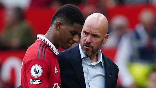 Rashford's early season form is linked to his happiness, says Ten Hag (R)