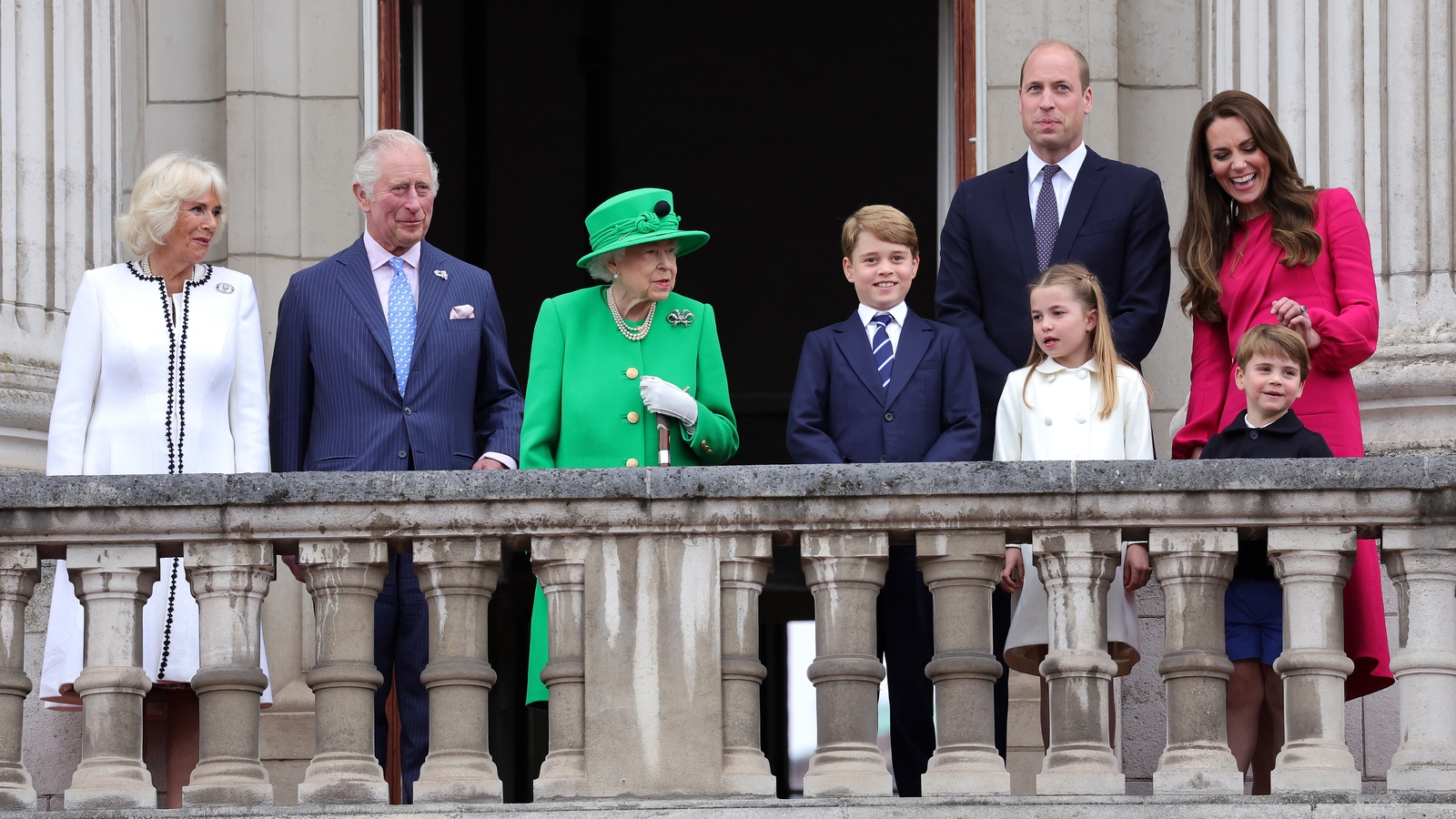 Queen Elizabeth pictured alongside the next three in line to the throne – her son Prince Charles, grandson Prince William and great-grandson Prince George