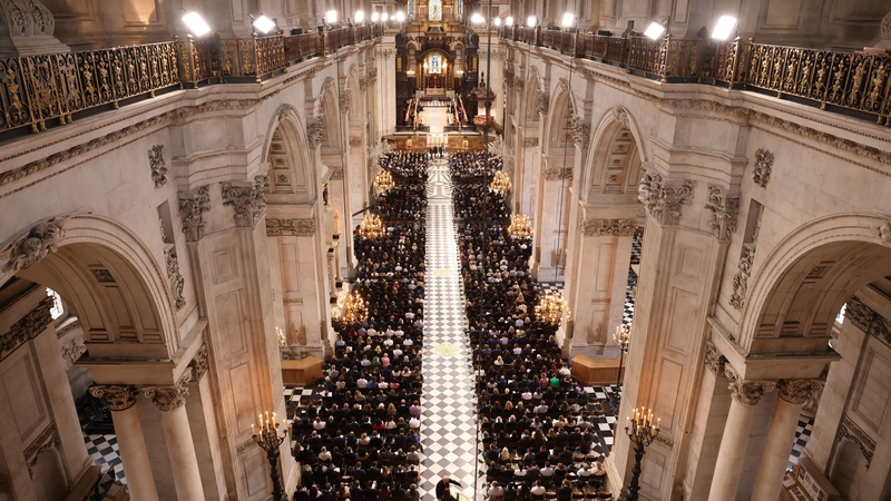 An overhead view of the service for queen at St Paul's Cathedral in London this evening