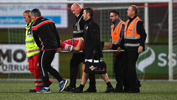 Ciarán Coll was stretchered off after a heavy fall