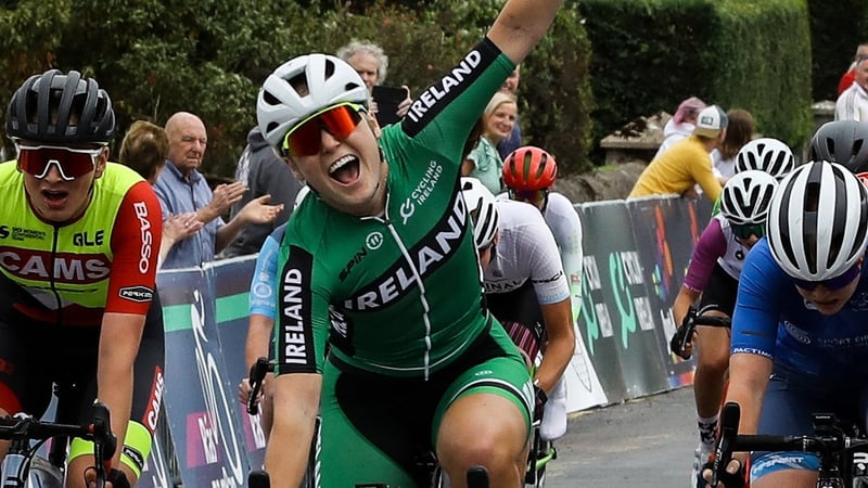 Lara Gillespie celebrates her stage win. Photo: Lorraine O'Sullivan