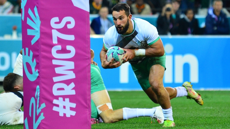 Mark Roche goes over for the first of Ireland's four tries against South Africa